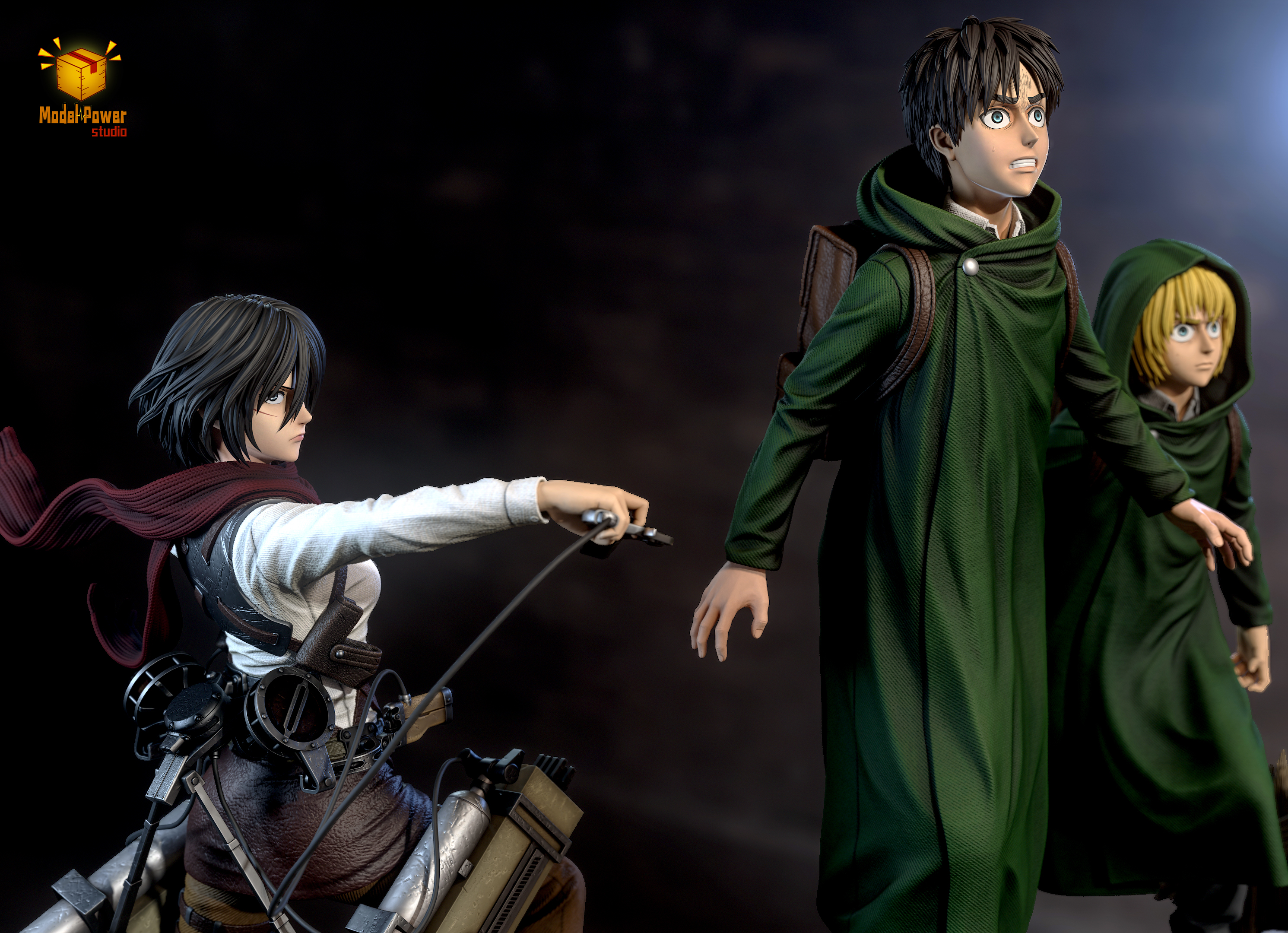 【Sold out】Basement Group Eren, Armin and Mikasa-Attack on Titan-Model Power Studio