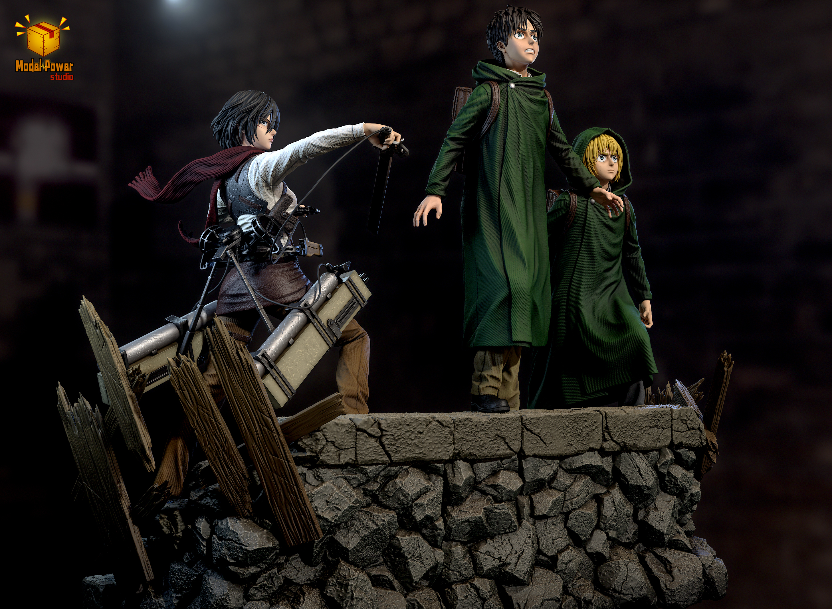 【Sold out】Basement Group Eren, Armin and Mikasa-Attack on Titan-Model Power Studio