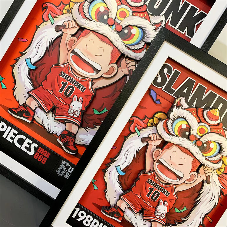 【Pre-sale】3D Decorative Paint of Lion Dance Hanamichi Sakuragi-SLAM DUNK Decorative Painting-momo Studio